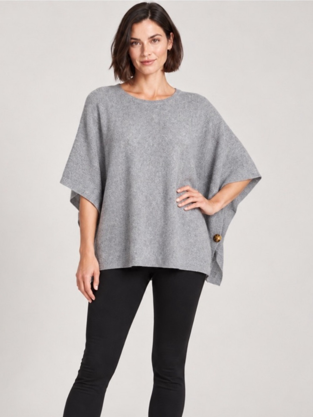 LOFT Outlet Gray Poncho Sweater One Size Side Button Cotton Blend